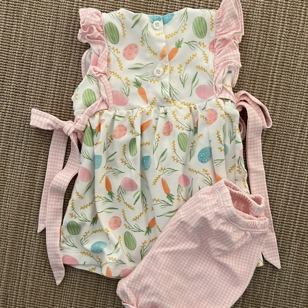 Marco & Lizzy Easter Eggs Dress With Pink Gingham Bows & Bloomers - Picture 5 of 5